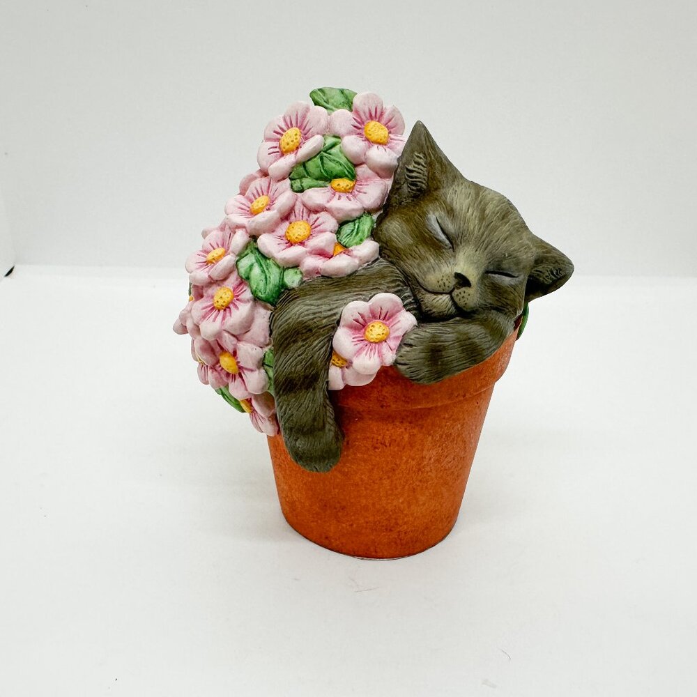 SOLD NIB Vintage 2000 Lenox Cat Pretty Pink Flowers Floral Plant Garden Tabby